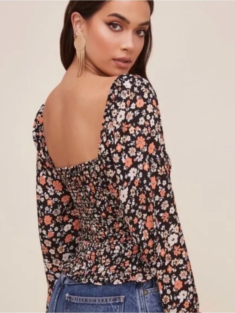 Revolve ASTR The Label Floral Ruched Puff Sleeve Top Size M
